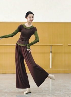 现代舞蹈服古典中国舞练功服女秋季假两件长袖上衣形体训练服瑜伽