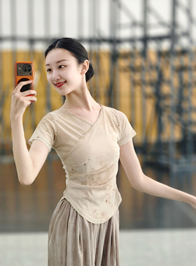 古典舞练功服女夏季新中式国风短袖跳舞上衣现代舞蹈服印花身韵服