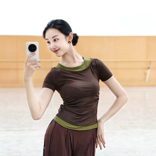 现代舞短袖上衣古典舞练功服夏季中国舞服女修身时尚瑜伽舞蹈衣服