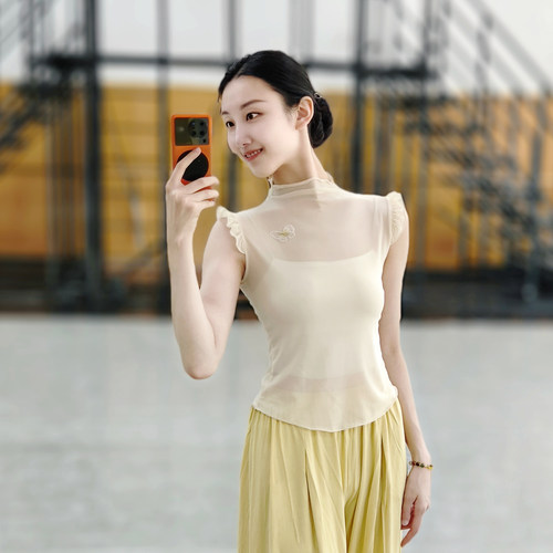 古典舞纱衣短袖练功服修身显瘦蝴蝶舞蹈服形体服中国舞身韵服国风