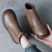 牛皮妈妈棉鞋 羊毛靴 皮鞋 真皮软底短靴加绒防滑中年中老年冬季 新款