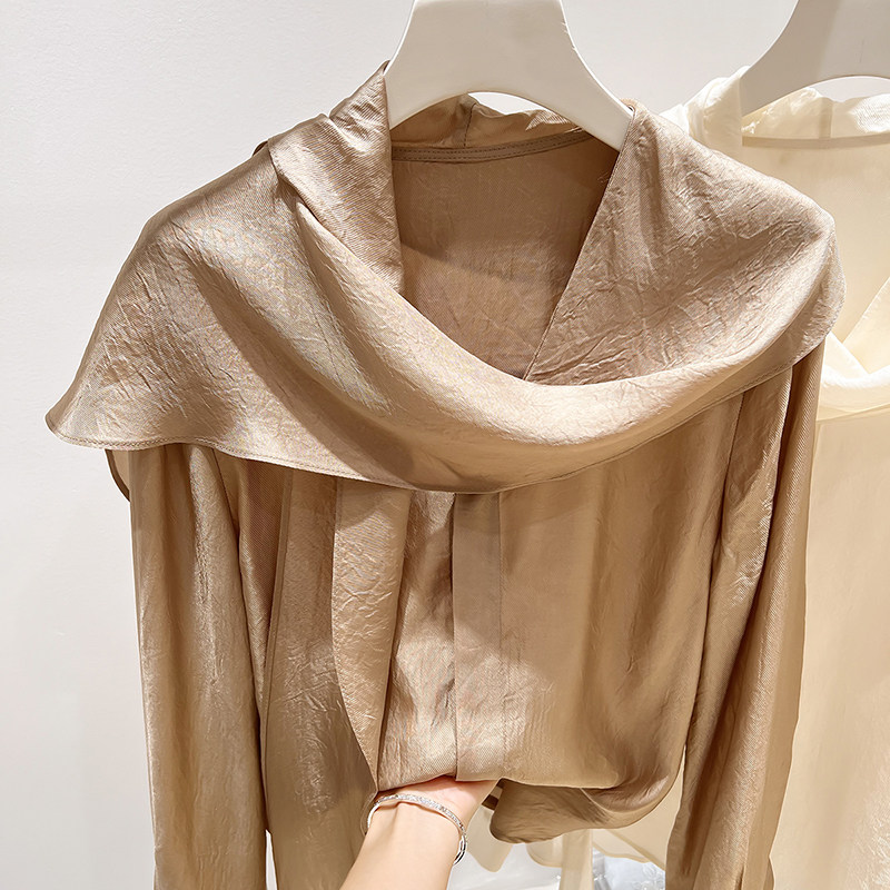 2026新款法式气质领子不规则拼接单排扣纯色长袖雪纺衫女春季