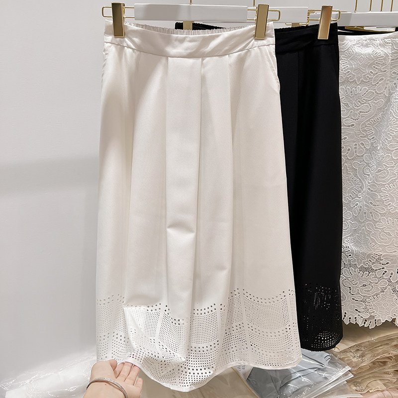2025新款韩国气质显瘦纯色高腰下摆镂空拼接中长款a字半身裙夏季,女装/女士精品,半身裙,淘宝优惠券,粉丝福利购,淘宝优惠卷