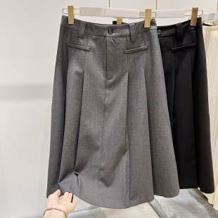 a字半身裙女秋季 气质显瘦高腰百褶纯色中长款 法式 2025新款