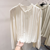 女春季 2026新款 雪纺衫 气质显瘦立领木耳边百褶纯色套头长袖 法式