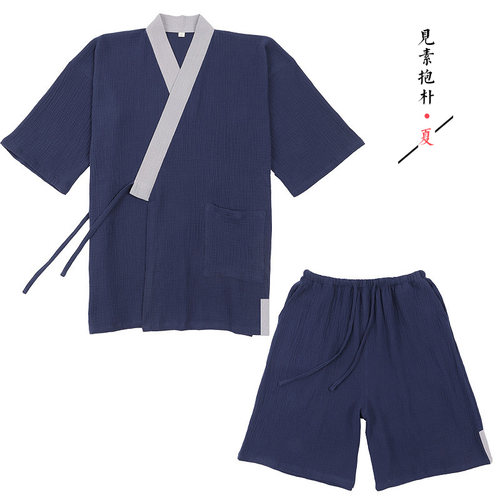 原创大码纯棉汉服短裤套装