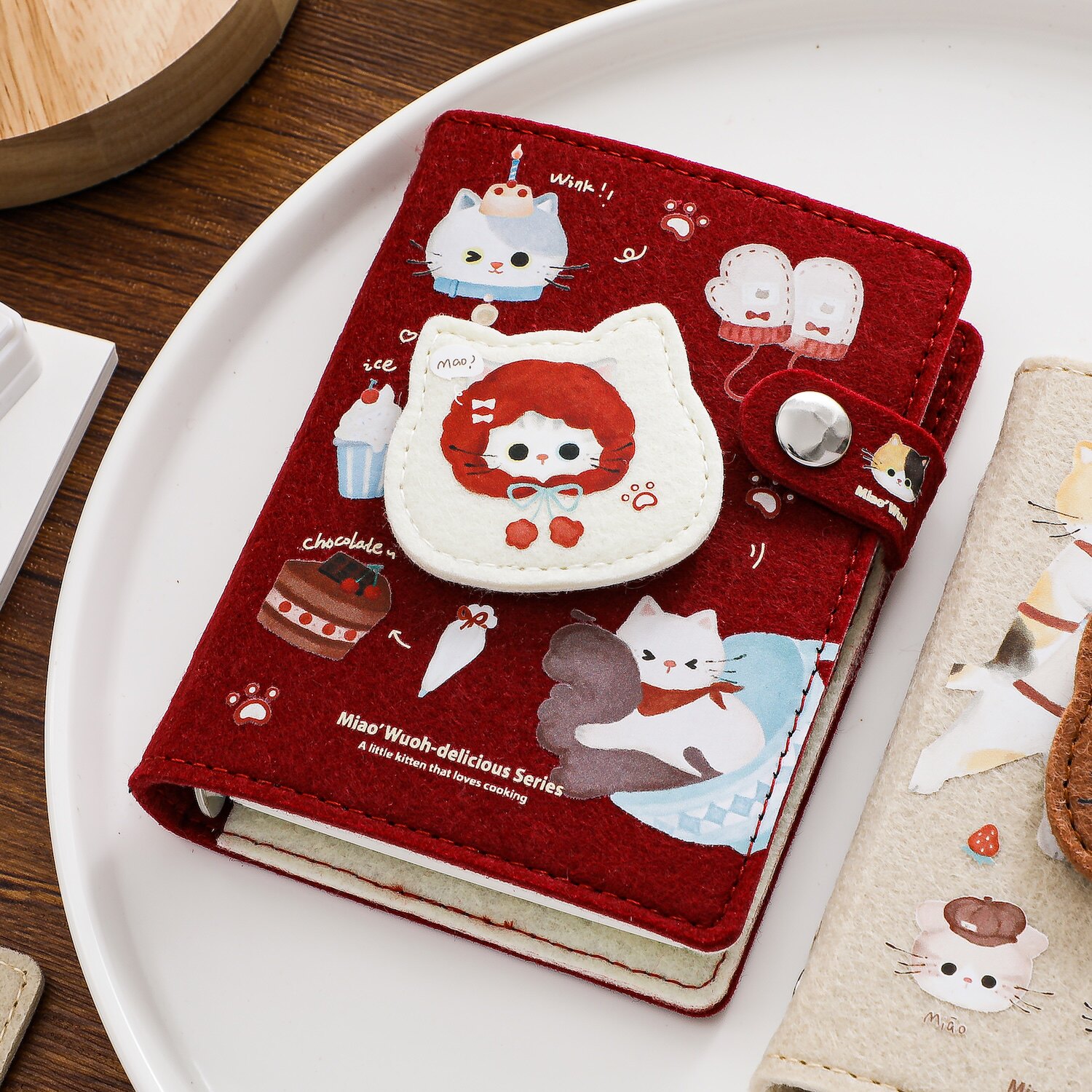 猫咪烹饪迷你活页本立体毛毡日记本手帐本便携小本子记事本手账本