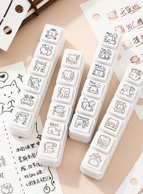 六联小猫印章2.0 ins风可爱卡通手帐DIY日常记录按压式打卡印章