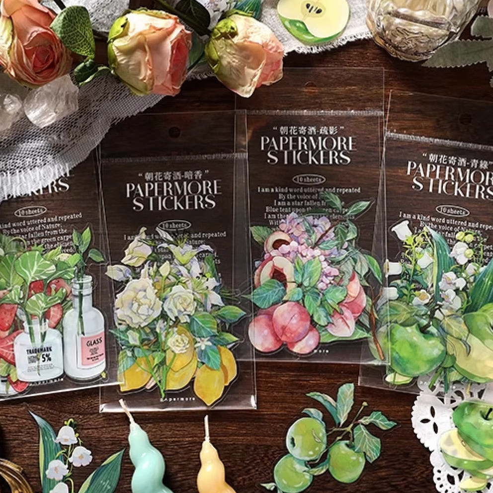 手帐全套4包40张朝花寄酒贴纸
