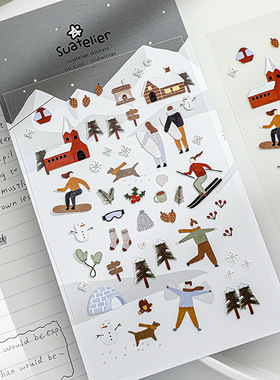 韩国suatelier贴纸手帐素材midwinter冬至高颜值手账手机装饰贴画