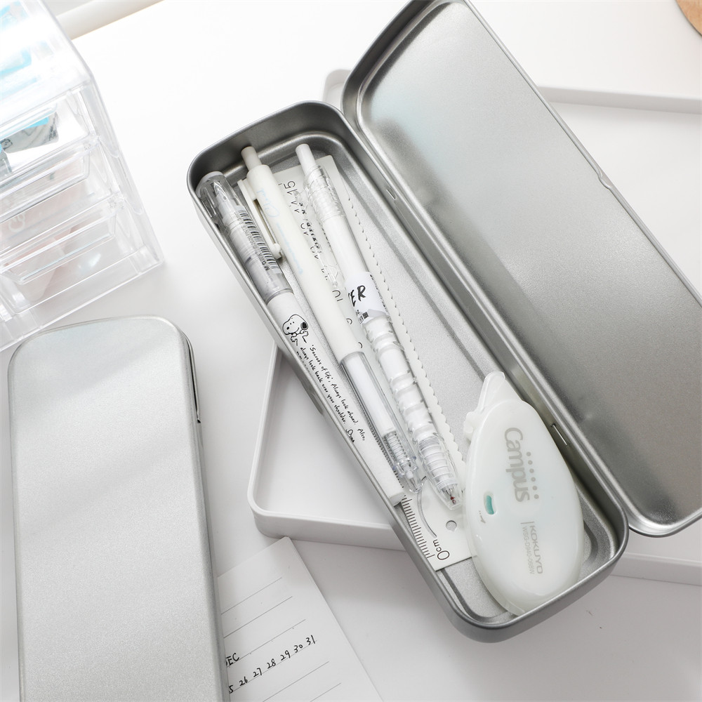 간단한 철 문구 상자 학생 DIY 연필 상자 철 상자 예술 원시 금속 소재 인쇄되지 않은 스타일 연필 상자