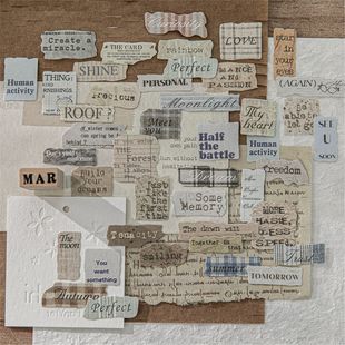 纸间零碎凸版浮雕贴纸包 简约高颜值复古英文小纸条手账基础贴画