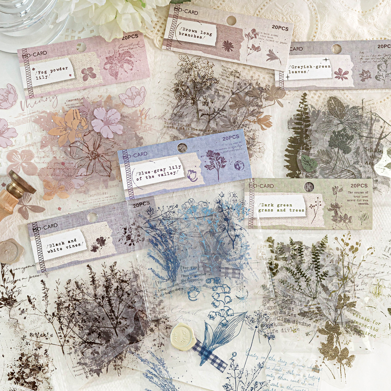 朦胧花草系列PET白墨贴纸包