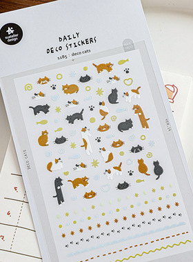 韩国suatelier贴纸手帐素材deco cats小猫高颜值手账手机装饰贴画