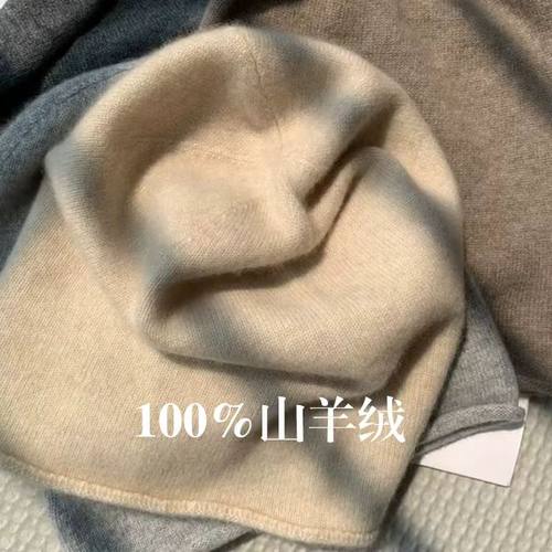 源自内能古100%山羊绒堆堆帽女男针织纯色COS风秋冬冷帽毛线帽子