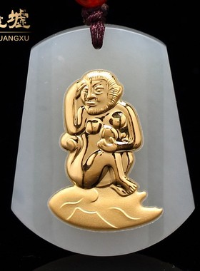 足金和田玉吊坠金镶玉玉坠生肖项坠挂件加工HTJ135