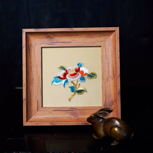 古代刺绣基础针法山茶花摆件送礼