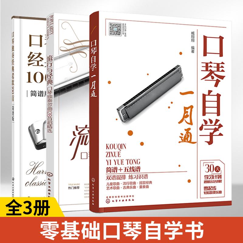 口琴独奏经典老歌100首+流行与经典口琴独奏金曲128首超精选+口琴自学一月通3册 口琴曲谱大全乐谱简谱初学者入门24孔28孔复音演奏