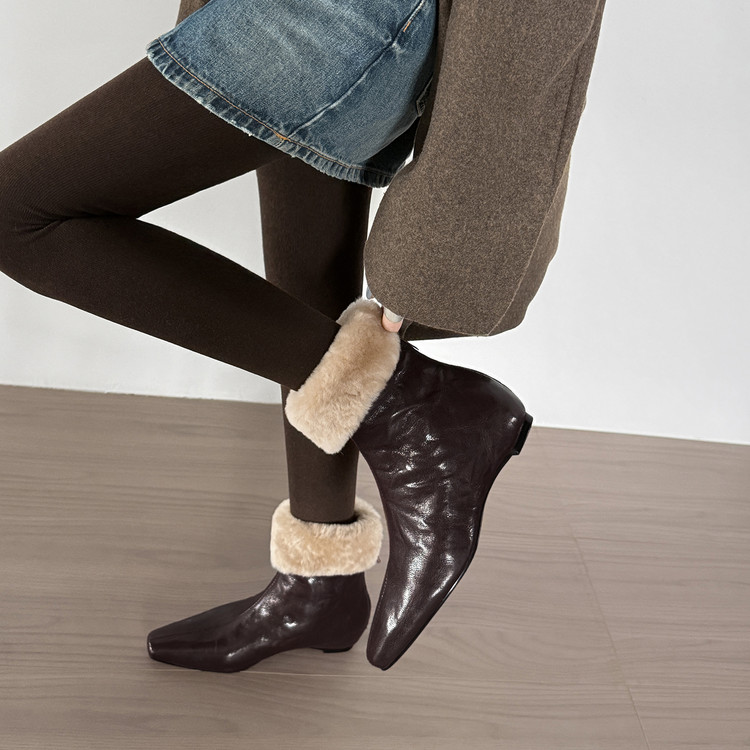 Améing短靴冬季加绒保暖方头