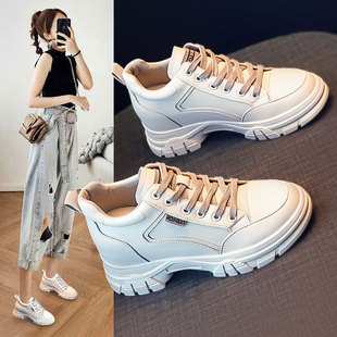 香港真皮小白鞋女内增高鞋子女2025年新款春季百搭厚底松糕老爹鞋