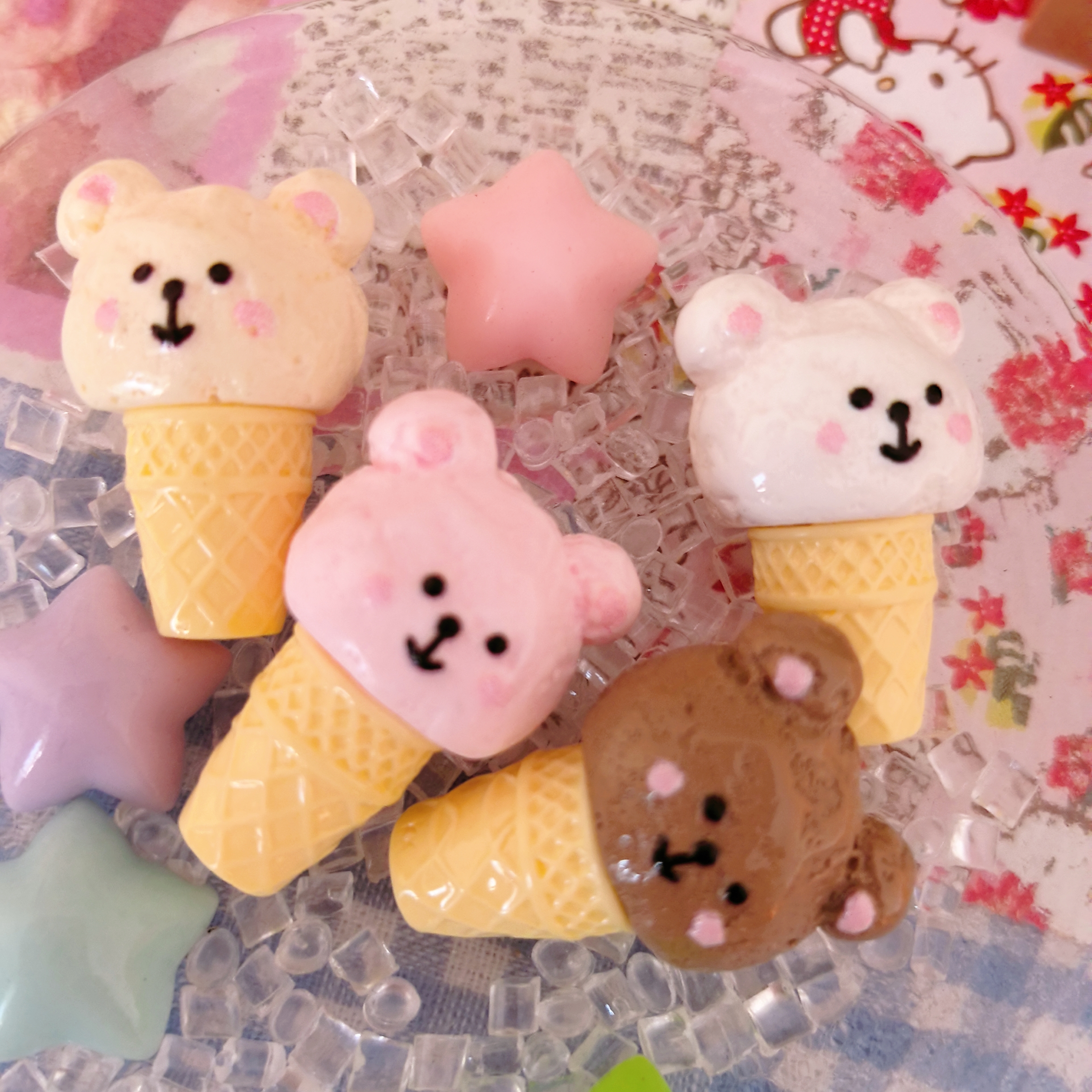 仿真微缩定制食玩小熊甜筒diy树脂配件娃娃屋过家家场景摆件