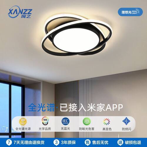 接入米家APP网红灯极简风LED吸顶灯黑白卧室书房家用全光普护眼灯