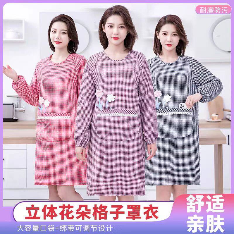 加厚棉布长袖罩衣厨房防污工作服