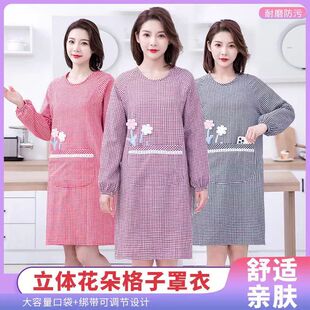 加厚棉布长袖罩衣家用厨房做饭纯棉围裙女时尚上班防污耐脏工作服