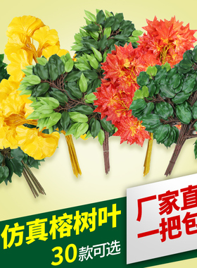仿真榕树叶过胶塑料榕树枝绿色植物银杏红枫叶子假树枝装饰造景