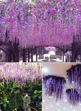 仿真紫藤花假花紫罗兰吊顶花藤室内垂吊婚庆装饰塑料藤条藤蔓植物