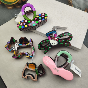 小猫小狗爱心糖果色闪钻鲨鱼夹抓夹实体高品发夹