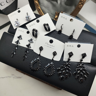 小花幸运草流苏民族风彩钻锆石闪钻珍珠黑晶手作款耳钉耳环韩娜淑