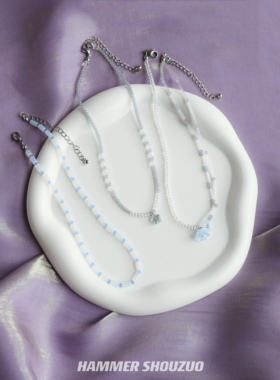 夏日蓝元气少女短锁骨链