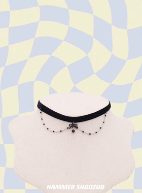 暗黑lolita哥特暗黑系蝴蝶结复古甜丧少女黑色百搭丝绒项圈choker