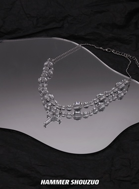 不规则透明水珠小众设计十字架项链choker冷淡风Ins短锁骨链颈链