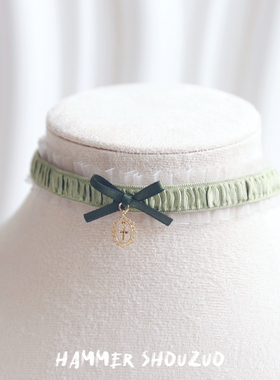 宫廷风气质复古绿原创蕾丝项圈