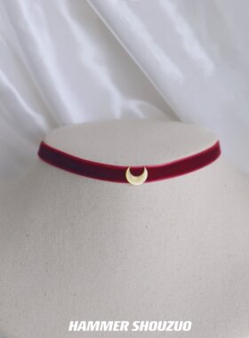 美少女战士贝壳月亮少女系绒皮颈链项圈choker