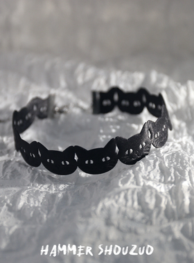 复古镂空猫咪头饰手镯女