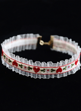 choker复古杏色透明刺绣爱心项圈