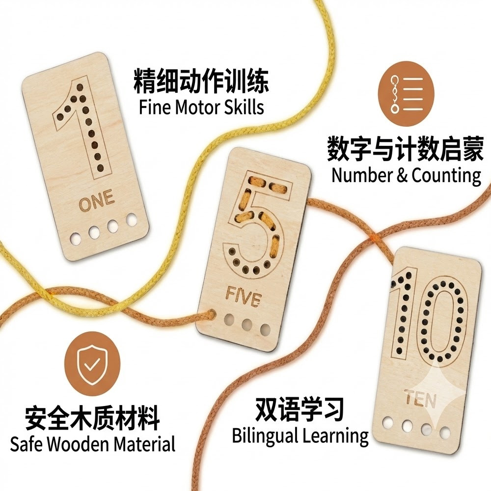 蒙氏数字穿线板儿童玩具
