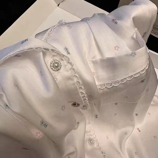 可外穿薄款 夏日清新冰絲睡衣韓版 高級感碎花短袖 長褲 家居服套裝