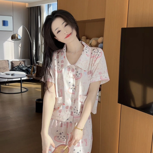 夏季 新款 娃娃领短袖 冰丝睡衣甜美可爱狗狗高级感可外穿家居服套装