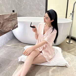 甜美名媛风夏季 新款 纯色高级感短袖 女士冰丝缎面凉感家居服套装