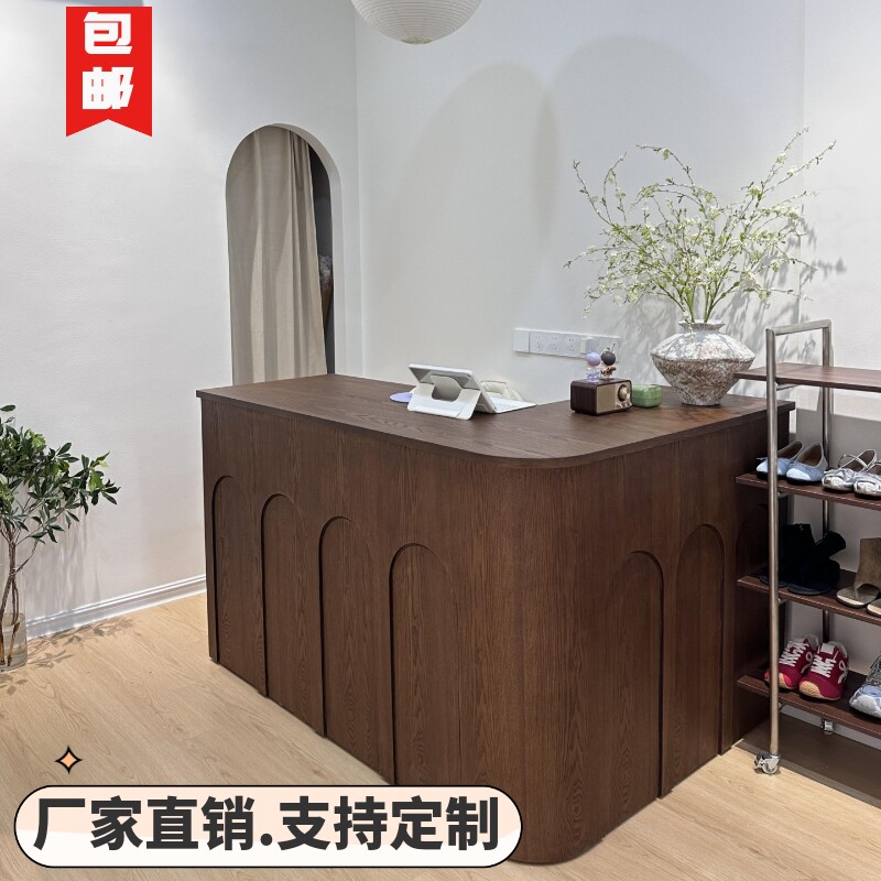 服装店收银台L型7字转角吧台桌女装店铺展示柜台美容院前台接待台