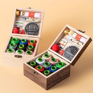 针线盒家用高质量新款缝衣服针线包家庭实用套装实木收纳盒工具