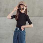 修身 内搭2024春秋款 韩版 男女童T恤打底衫 儿童洋气中袖 半高领上衣