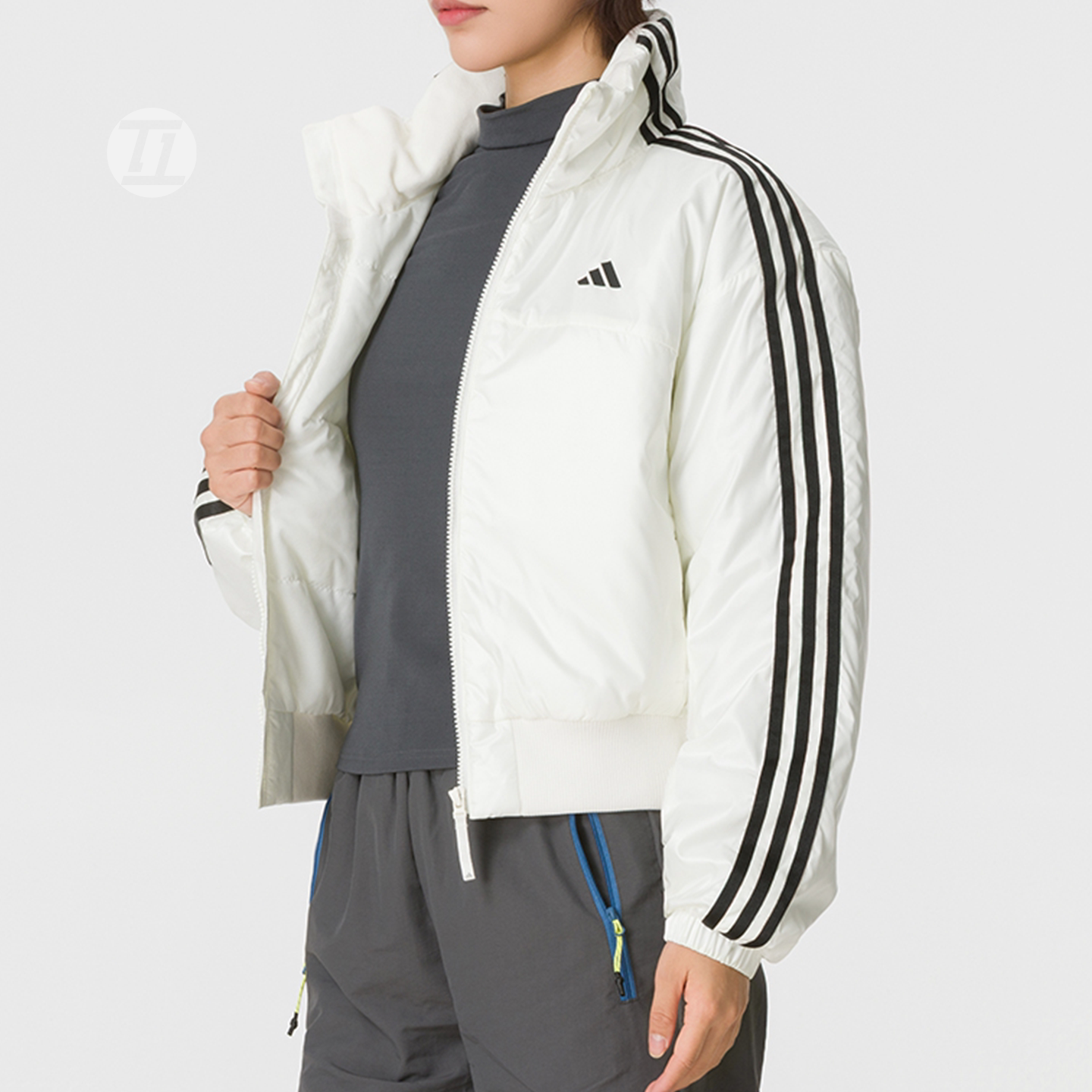 阿迪达斯三条纹女棉服冬厚外套