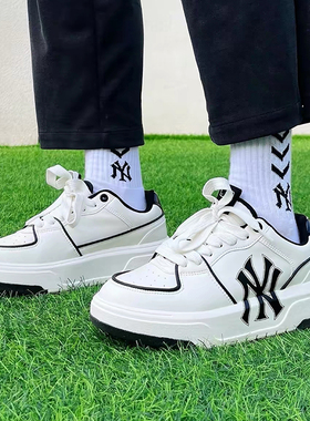 #现货 MLB Chunky liner 复古黑色板鞋男女厚底增高米色3ASXCMN4N