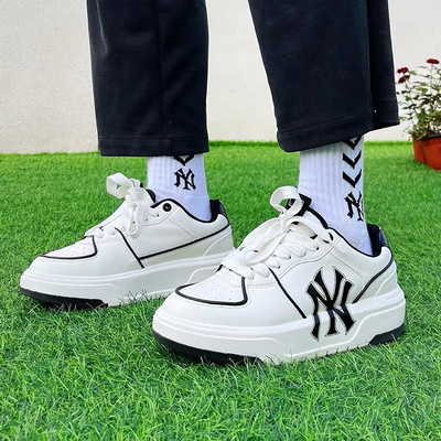 #现货 MLB Chunky liner 复古黑色板鞋男女厚底增高米色3ASXCMN4N