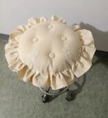 亚麻布泡泡坐垫圆形薄团加厚泡泡垫圆板凳垫子圆花边可定做加绑带